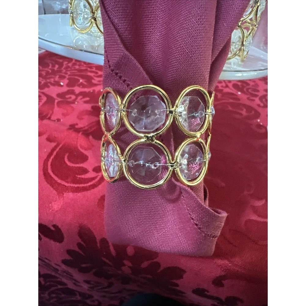 6 Crystal Sparkly Bling Gold Napkin Rings Holders Dinner Table Decor